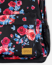 Backpack Black Printed Roses - G20ZSD_011