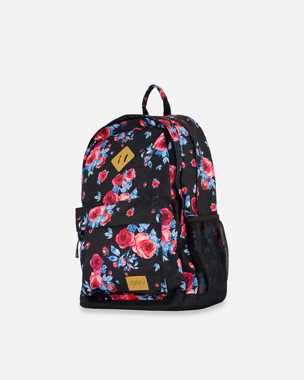Backpack Black Printed Roses - 18L School Supplies Deux par Deux 