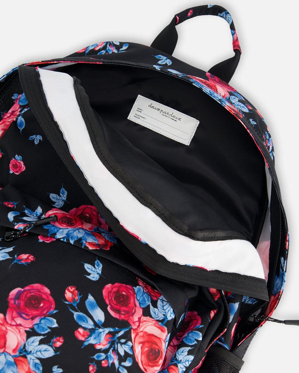 Backpack Black Printed Roses - G20ZSD_011