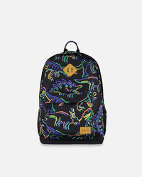 Backpack Black Printed Neon Dino - 18L School Supplies Deux par Deux 