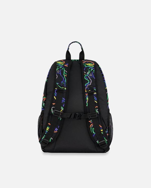 Backpack Black Printed Neon Dino - 18L School Supplies Deux par Deux 