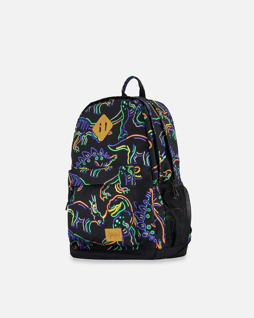 Backpack Black Printed Neon Dino - 18L School Supplies Deux par Deux 