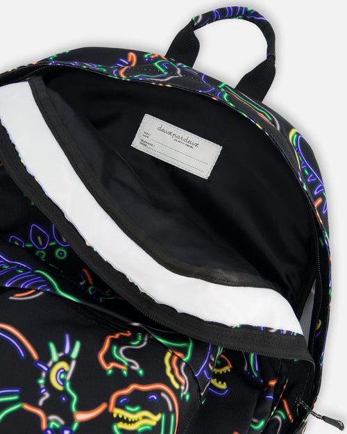 Backpack Black Printed Neon Dino - G20ZSD_019