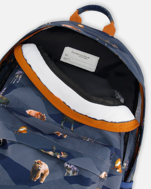 Backpack Navy Printed Mountains Animals - G20ZSD_024