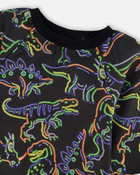 School Apron Black Printed Neon Dino - G20ZTA_019