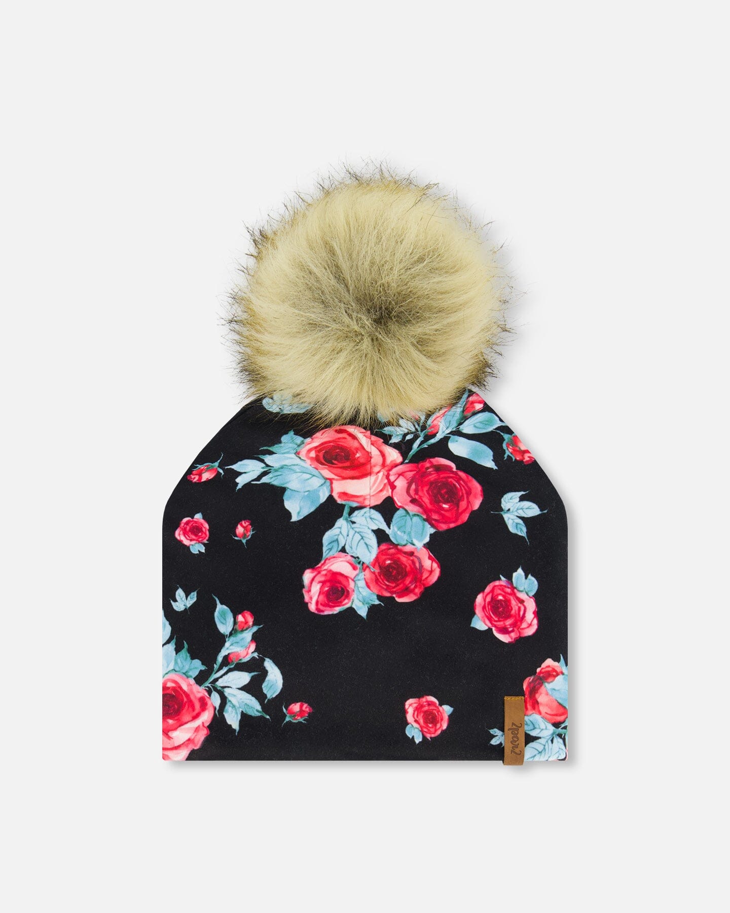 Mid-Season Jersey Detachable Pompom Hat Black Printed Roses Outdoor Accessories Deux par Deux 