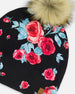Mid-Season Jersey Detachable Pompom Hat Black Printed Roses Outdoor Accessories Deux par Deux 