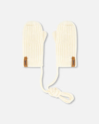 Knitted Mittens With String Off White Outdoor Accessories Deux par Deux 