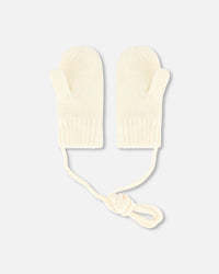 Knitted Mittens With String Off White Outdoor Accessories Deux par Deux 