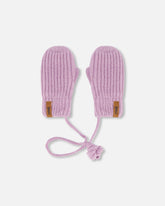 Knitted Mittens With String Lilac