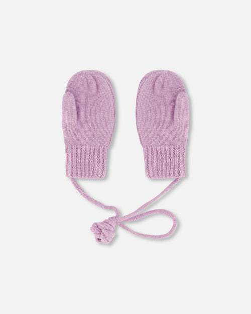 Knitted Mittens With String Lilac Outdoor Accessories Deux par Deux 