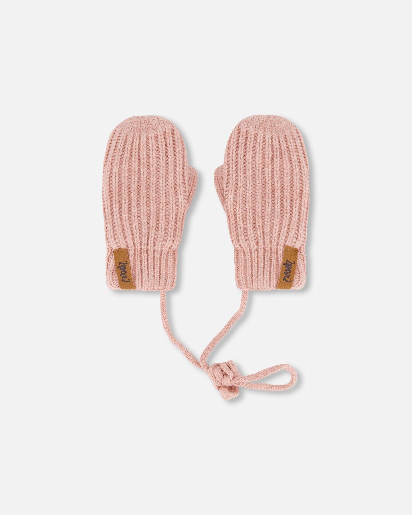 Knitted Mittens With String Dusty Pink Outdoor Accessories Deux par Deux 