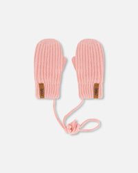 Knitted Mittens With String Pink Outdoor Accessories Deux par Deux 