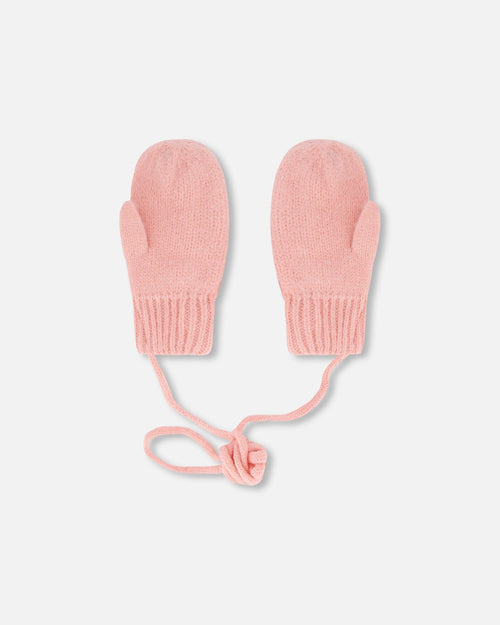 Knitted Mittens With String Pink Outdoor Accessories Deux par Deux 