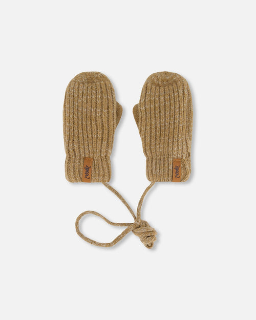 Knitted Mittens With String Taupe Outdoor Accessories Deux par Deux 