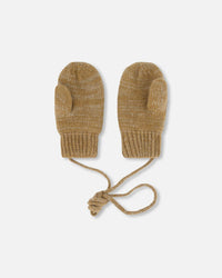 Knitted Mittens With String Taupe Outdoor Accessories Deux par Deux 