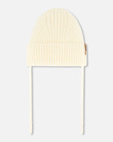 Mid-Season Knit Hat With Strings Off White