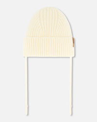 Mid-Season Knit Hat With Strings Off White Outdoor Accessories Deux par Deux 