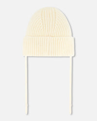 Mid-Season Knit Hat With Strings Off White Outdoor Accessories Deux par Deux 