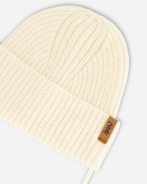 Mid-Season Knit Hat With Strings Off White Outdoor Accessories Deux par Deux 