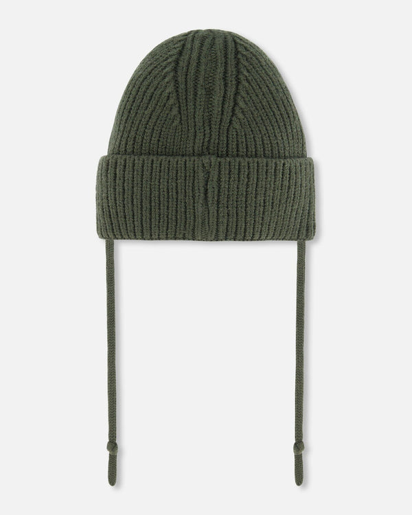 Mid-Season Knit Hat With Strings Forest Green - G20ZW08_398