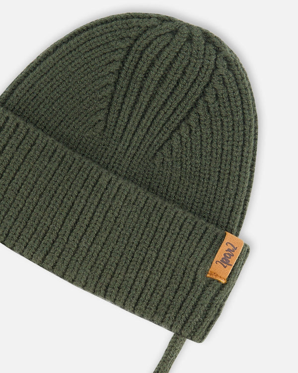 Mid-Season Knit Hat With Strings Forest Green - G20ZW08_398