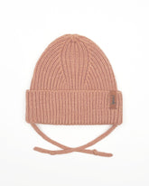 Mid-Season Knit Hat With Strings Brown Pink