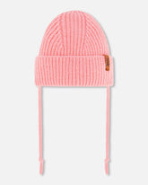 Mid-Season Knit Hat With Strings Pink