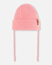 Mid-Season Knit Hat With Strings Pink Outdoor Accessories Deux par Deux 