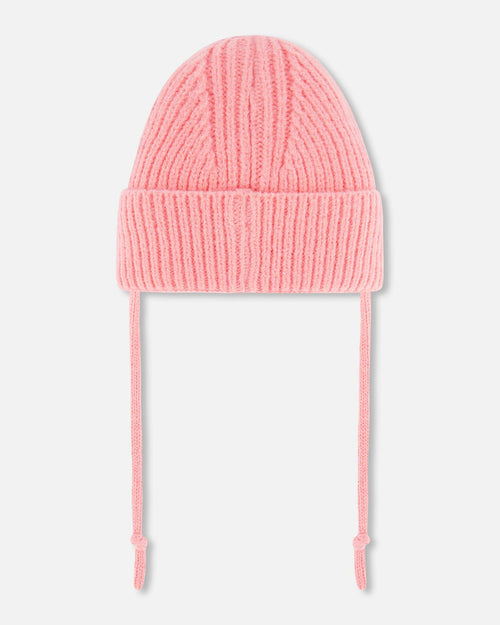 Mid-Season Knit Hat With Strings Pink Outdoor Accessories Deux par Deux 