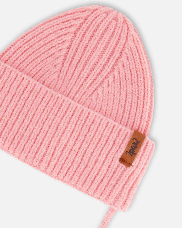 Mid-Season Knit Hat With Strings Pink Outdoor Accessories Deux par Deux 