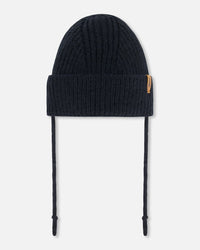 Mid-Season Knit Hat With Strings Black - G20ZW08_999