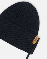 Mid-Season Knit Hat With Strings Black - G20ZW08_999