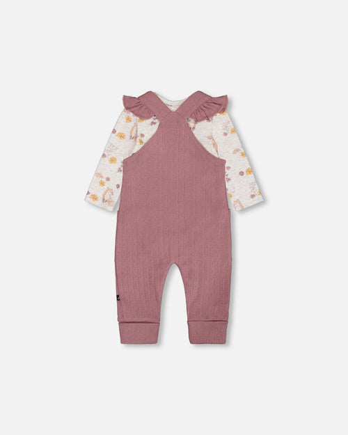 Printed Organic Cotton Onesie And Pointelle Overall Set Woodrose Sets Deux par Deux 