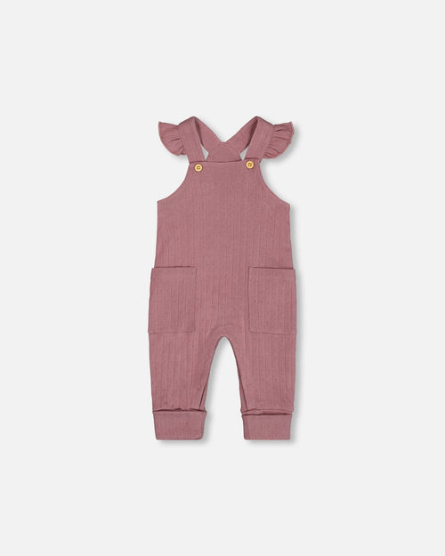 Printed Organic Cotton Onesie And Pointelle Overall Set Woodrose Sets Deux par Deux 