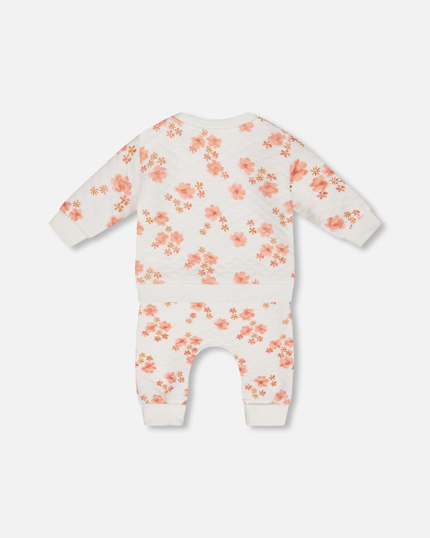 Printed Quilted Top And Pant Set White And Pink Flowers - G30A14_000