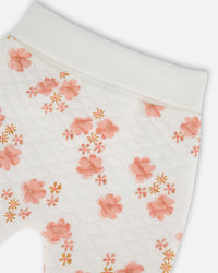 Printed Quilted Top And Pant Set White And Pink Flowers - G30A14_000