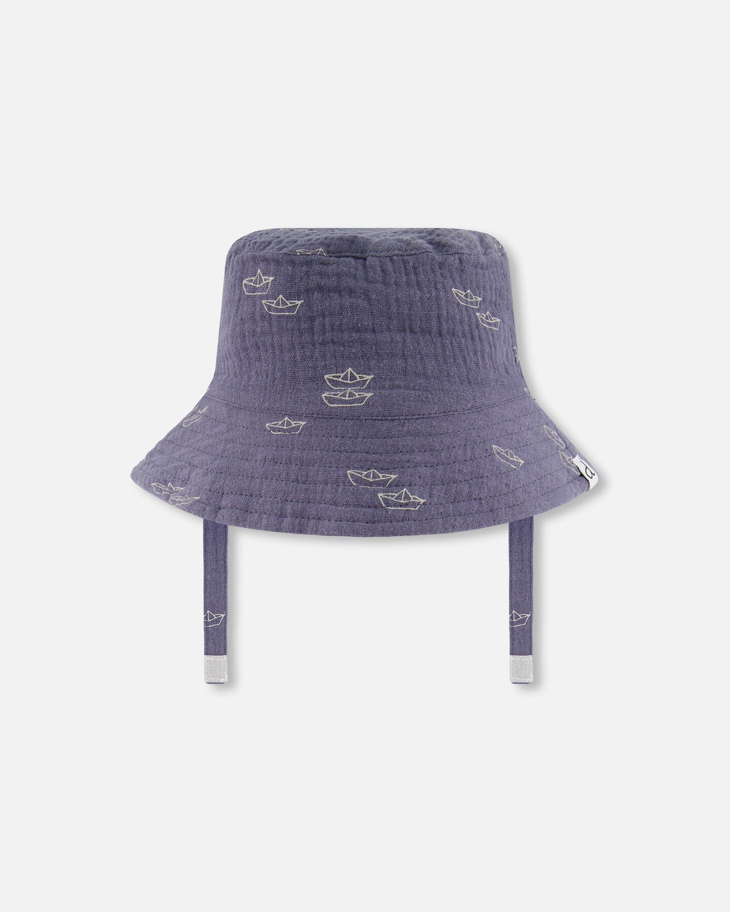 Printed Muslin Bucket Hat Navy Blue Paper Boats - G30AH_065