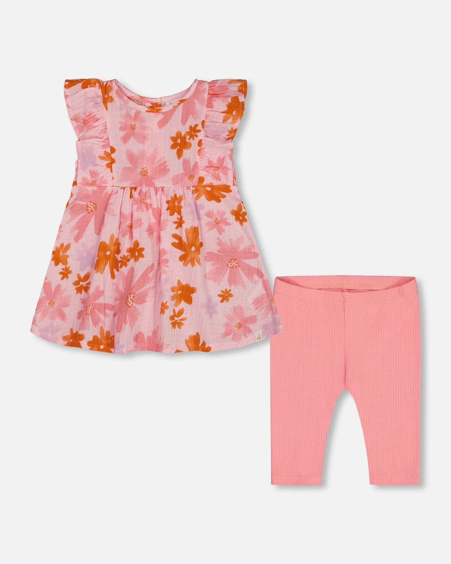 Printed Tunic And Solid Leggings Set Pink And Coral Flowers - G30E11_080