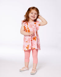 Printed Tunic And Solid Leggings Set Pink And Coral Flowers - G30E11_080