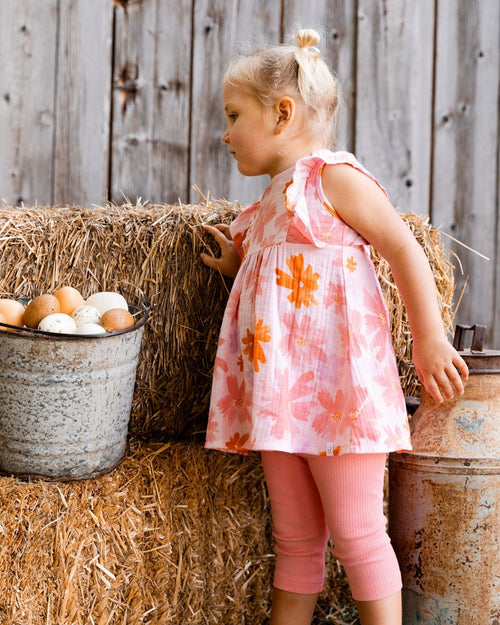 Printed Tunic And Solid Leggings Set Pink And Coral Flowers - G30E11_080