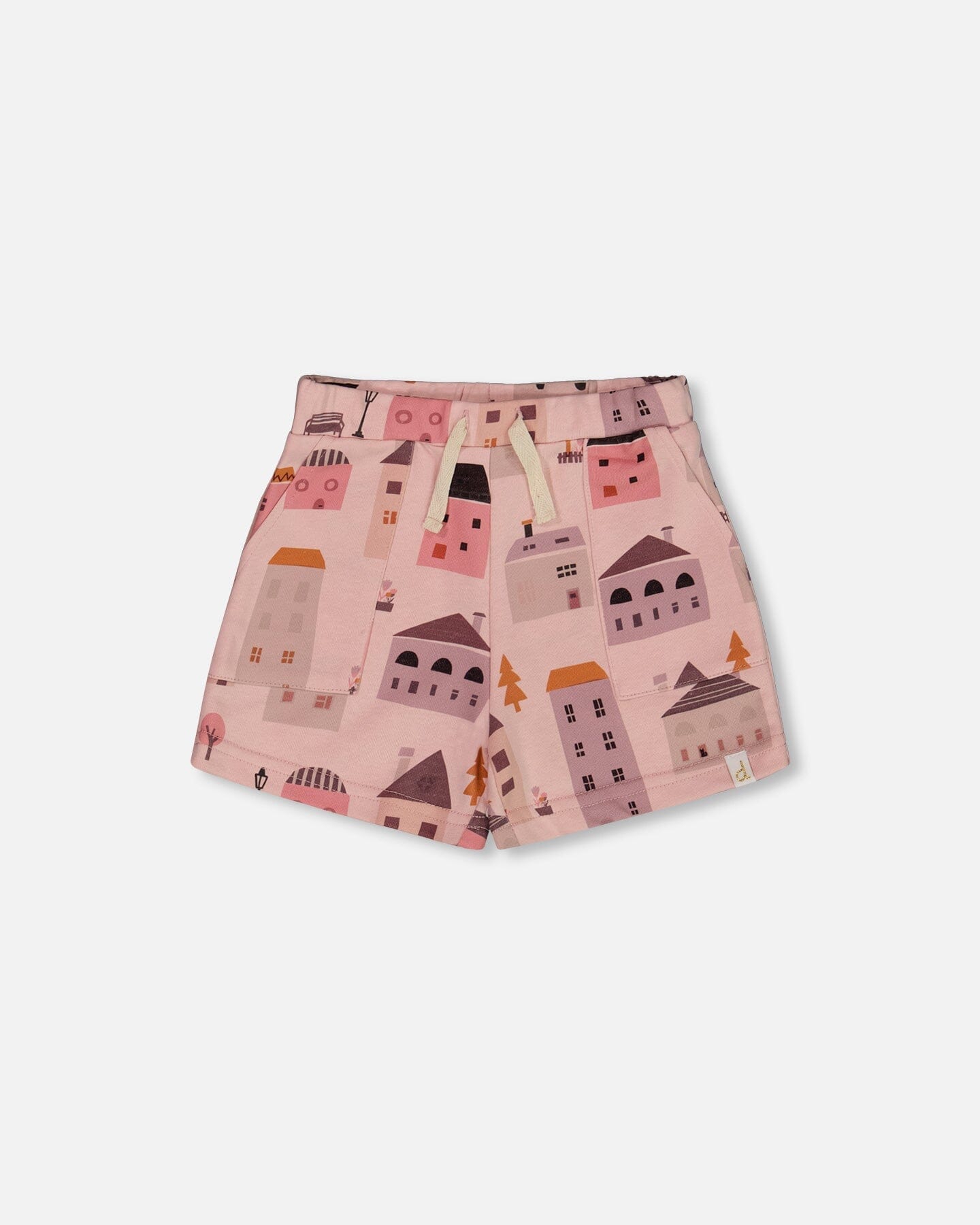 Printed French Terry Short Pink And Coral Houses - G30E27_081