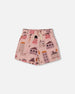 Printed French Terry Short Pink And Coral Houses - G30E27_081