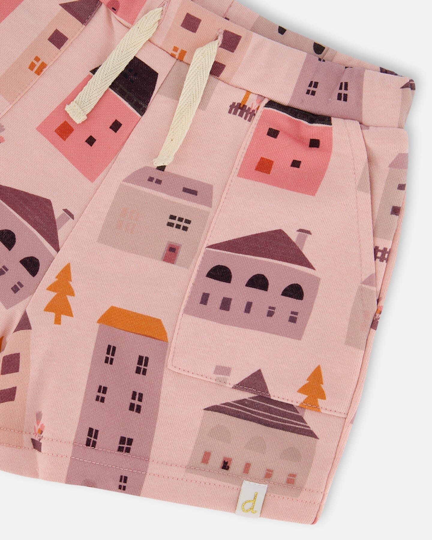 Printed French Terry Short Pink And Coral Houses - G30E27_081