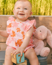 Printed Muslin Romper Pink And Coral Flowers One-Piece & Baby Rompers Deux par Deux 