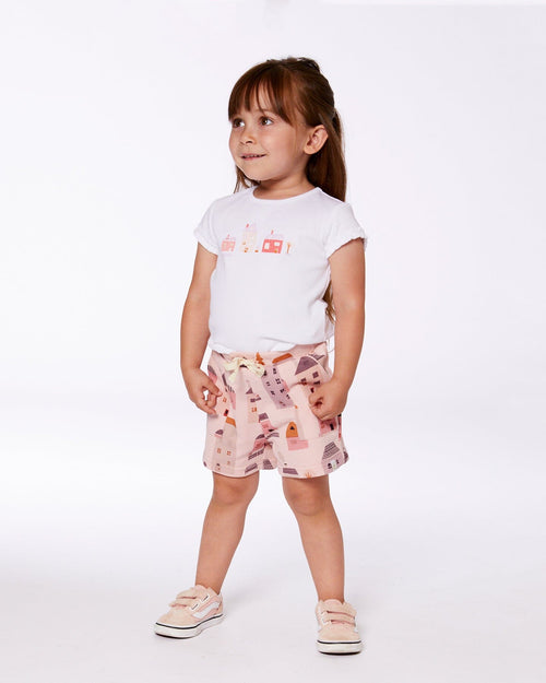 Flat Back Rib Top With Print White And Pink House - G30E72_100