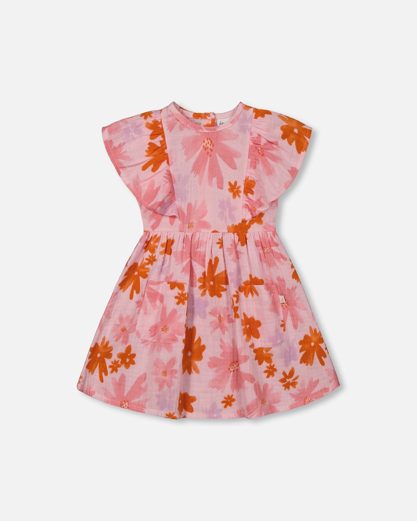 Printed Muslin Dress Pink And Coral Flowers - G30E87_080