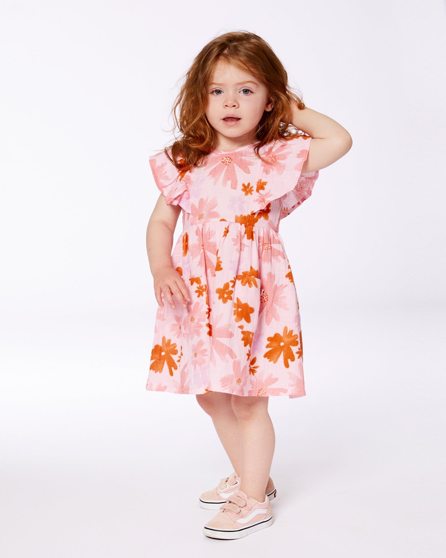 Printed Muslin Dress Pink And Coral Flowers - G30E87_080