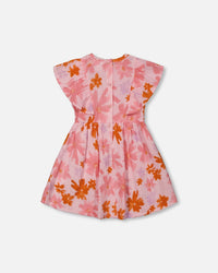 Printed Muslin Dress Pink And Coral Flowers - G30E87_080