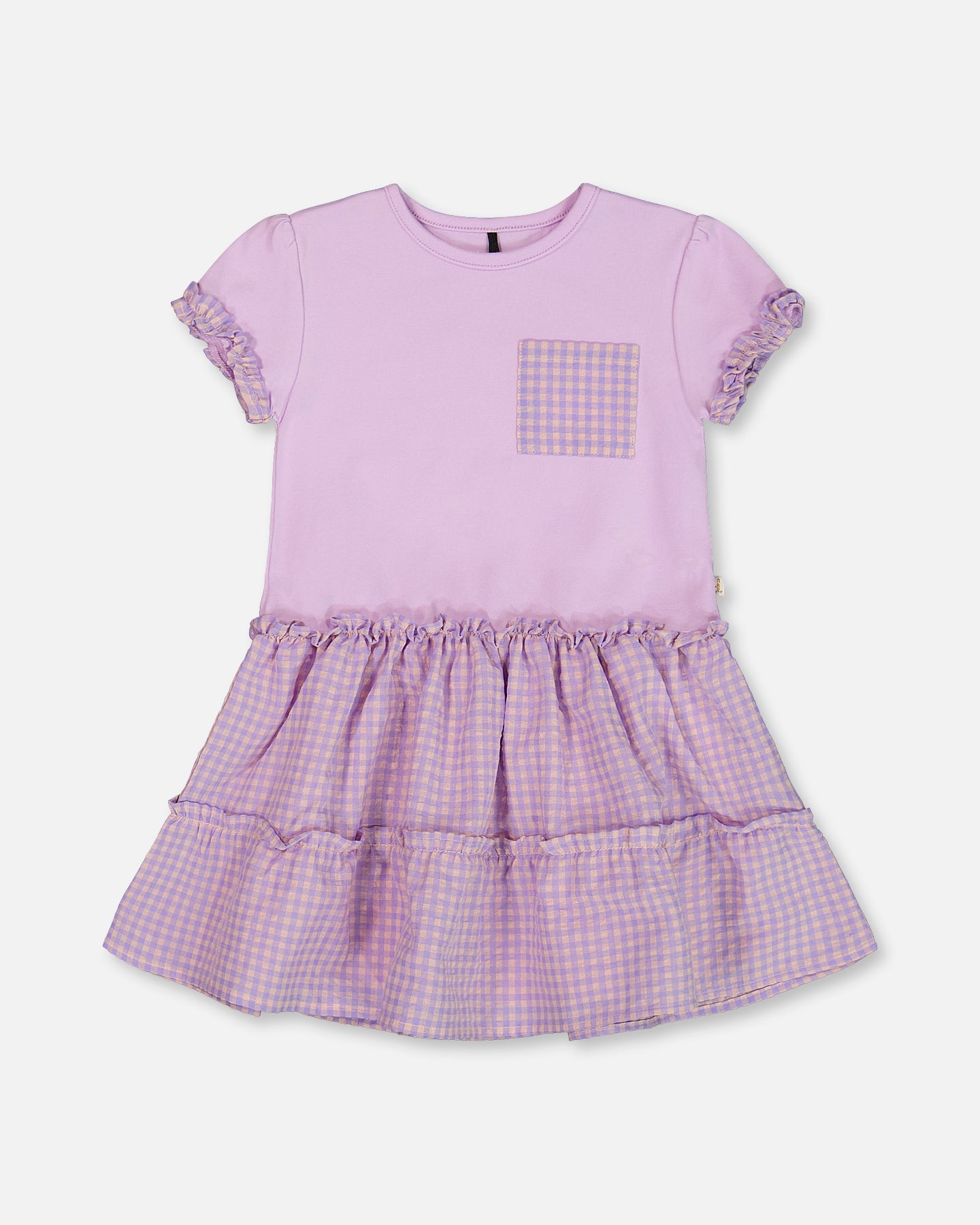 Bi-Material Dress With Ruffle Gingham Skirt Lilac And White - G30E88_544